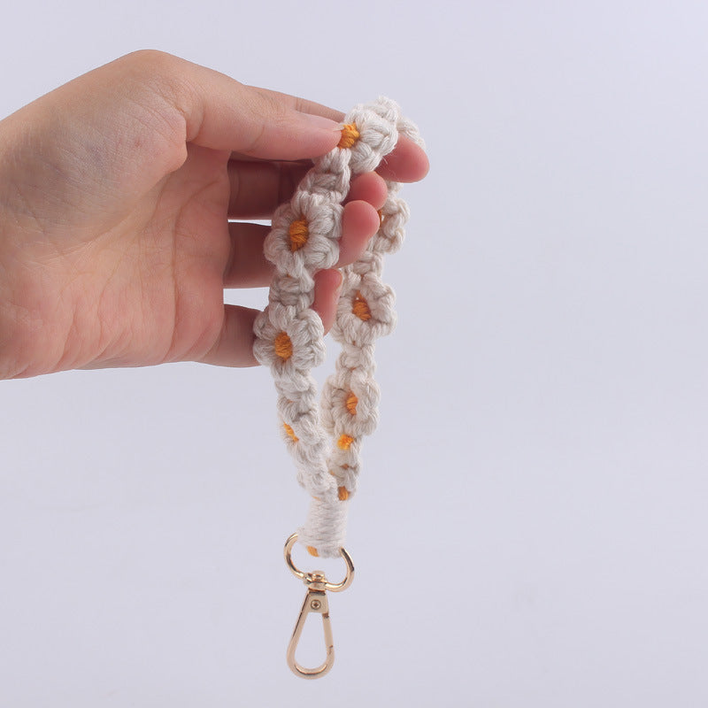 Wholesale New Cartoon Daisy keychain handmade woven INS cotton rope key lanyard